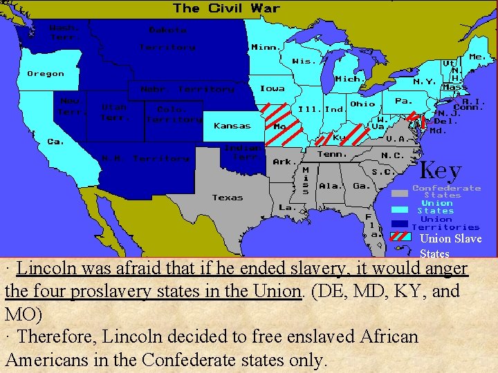 Union Slave States · Lincoln was afraid that if he ended slavery, it would