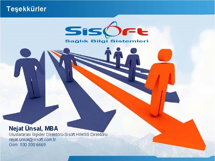 Teşekkürler Nejat Ünsal, MBA Uluslararası İlişkiler Direktörü-Sisoft HIMSS Direktörü nejat. unsal@sisoft. com. tr Gsm: