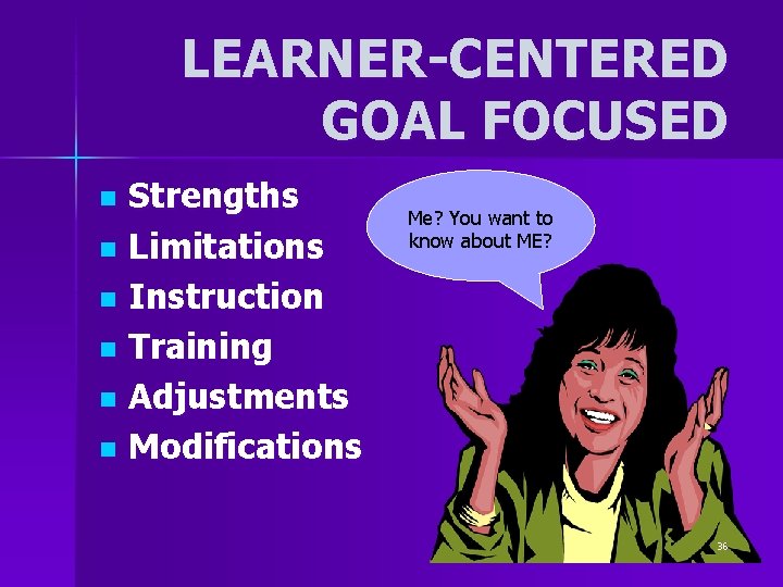 LEARNER-CENTERED GOAL FOCUSED Strengths n Limitations n Instruction n Training n Adjustments n Modifications LEARNER-CENTERED GOAL FOCUSED Strengths n Limitations n Instruction n Training n Adjustments n Modifications