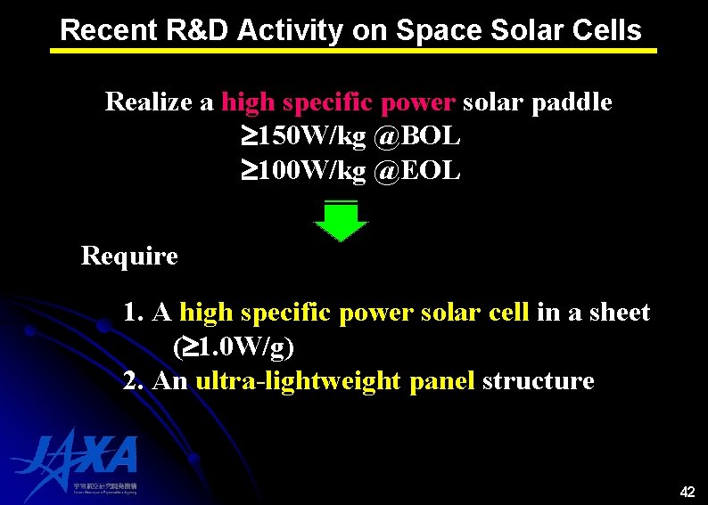 Recent R&D Activity on Space Solar Cells Realize a high specific power solar paddle Recent R&D Activity on Space Solar Cells Realize a high specific power solar paddle