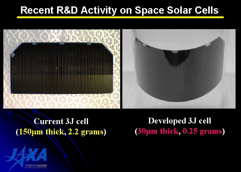 Recent R&D Activity on Space Solar Cells Current 3 J cell (150μm thick, 2. Recent R&D Activity on Space Solar Cells Current 3 J cell (150μm thick, 2.