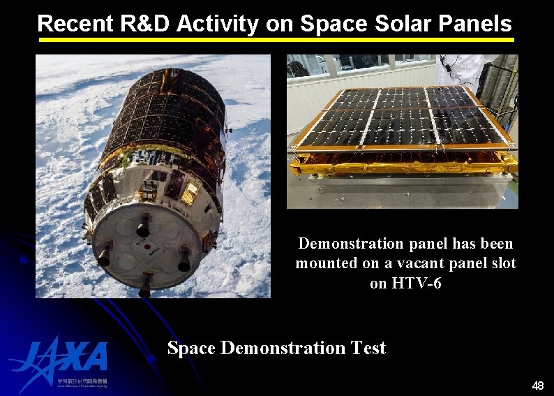 Recent R&D Activity on Space Solar Panels Demonstration panel has been mounted on a Recent R&D Activity on Space Solar Panels Demonstration panel has been mounted on a