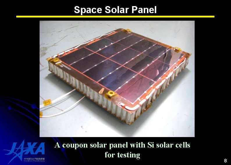 Space Solar Panel Cell size: 2× 2 cm 2 A coupon solar panel with Space Solar Panel Cell size: 2× 2 cm 2 A coupon solar panel with