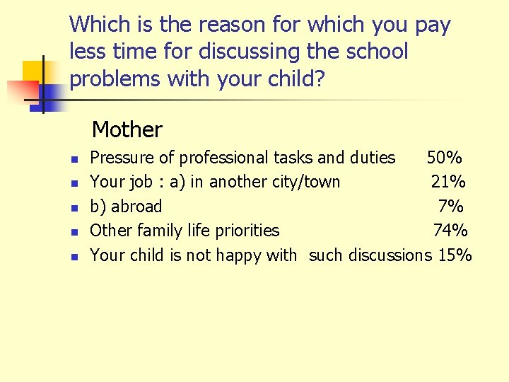 Which is the reason for which you pay less time for discussing the school