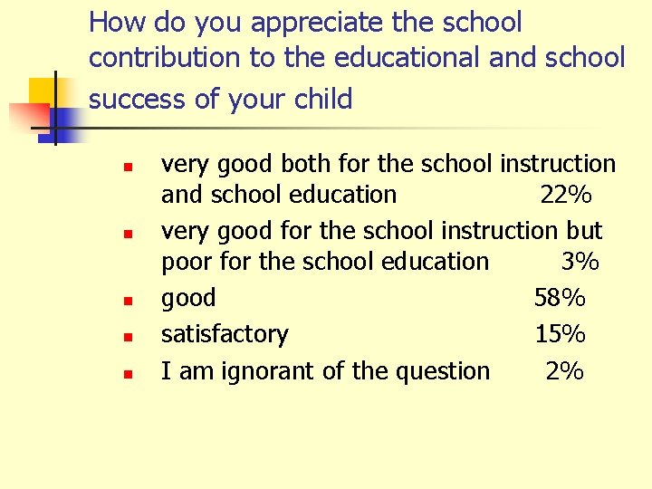 How do you appreciate the school contribution to the educational and school success of