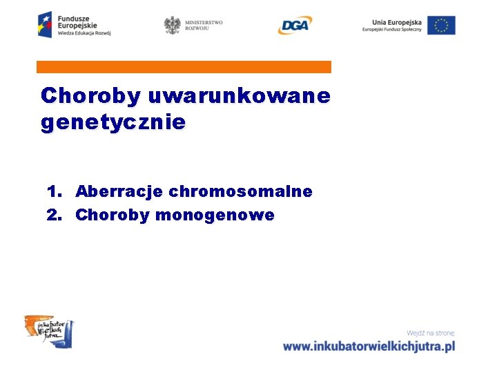 Choroby uwarunkowane genetycznie 1. Aberracje chromosomalne 2. Choroby monogenowe 