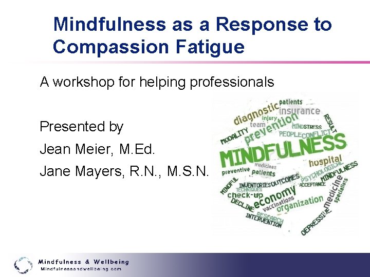 Mindfulness as a Response to Compassion Fatigue A workshop for helping professionals Presented by