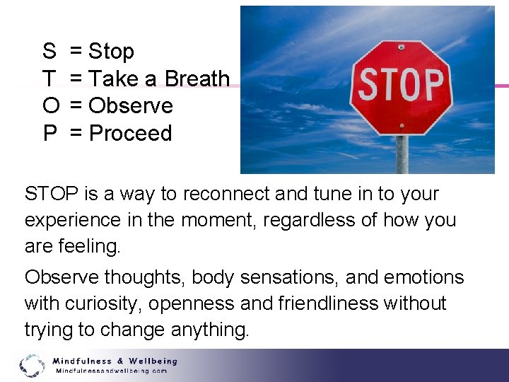 S T O P = Stop = Take a Breath = Observe = Proceed