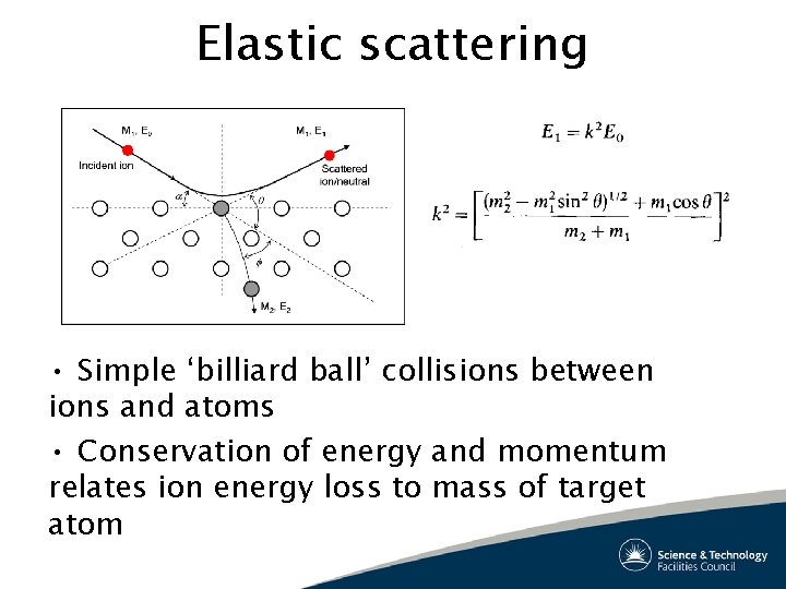 Elastic scattering • Simple ‘billiard ball’ collisions between ions and atoms • Conservation of Elastic scattering • Simple ‘billiard ball’ collisions between ions and atoms • Conservation of