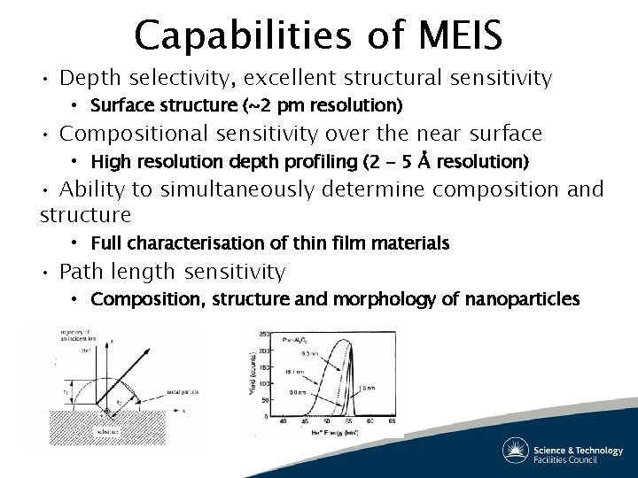 Capabilities of MEIS • Depth selectivity, excellent structural sensitivity • Surface structure (~2 pm Capabilities of MEIS • Depth selectivity, excellent structural sensitivity • Surface structure (~2 pm