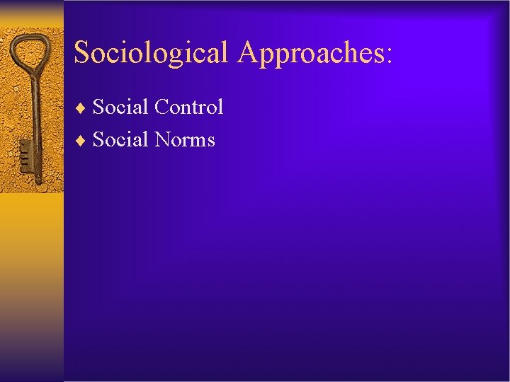 Sociological Approaches: ¨ Social Control ¨ Social Norms 