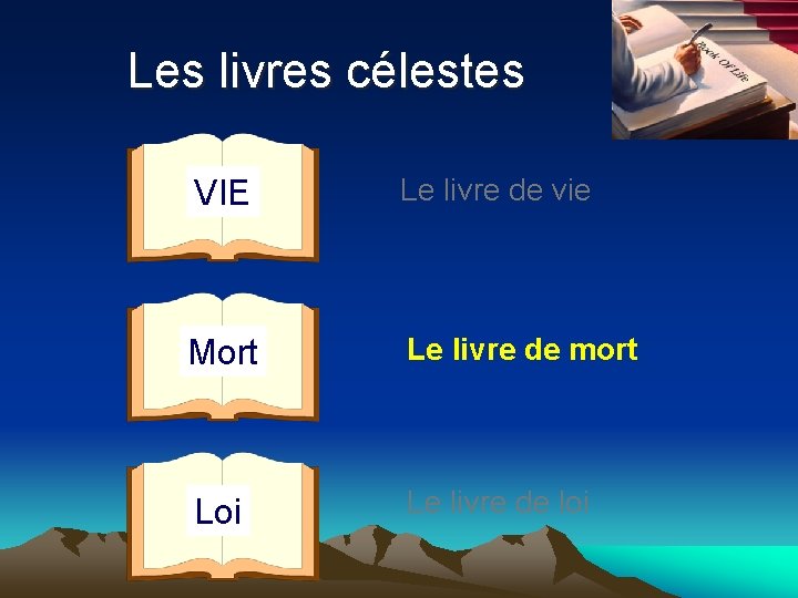 Les livres célestes VIE Le livre de vie Mort Le livre de mort Loi