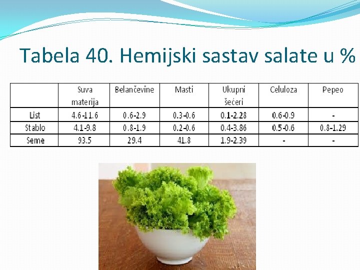 Tabela 40. Hemijski sastav salate u % 