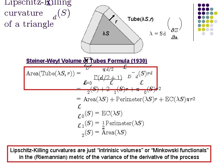 Lipschitz-Killing L curvature d (S) of a triangle r Tube(λS, r) λS ¸ =