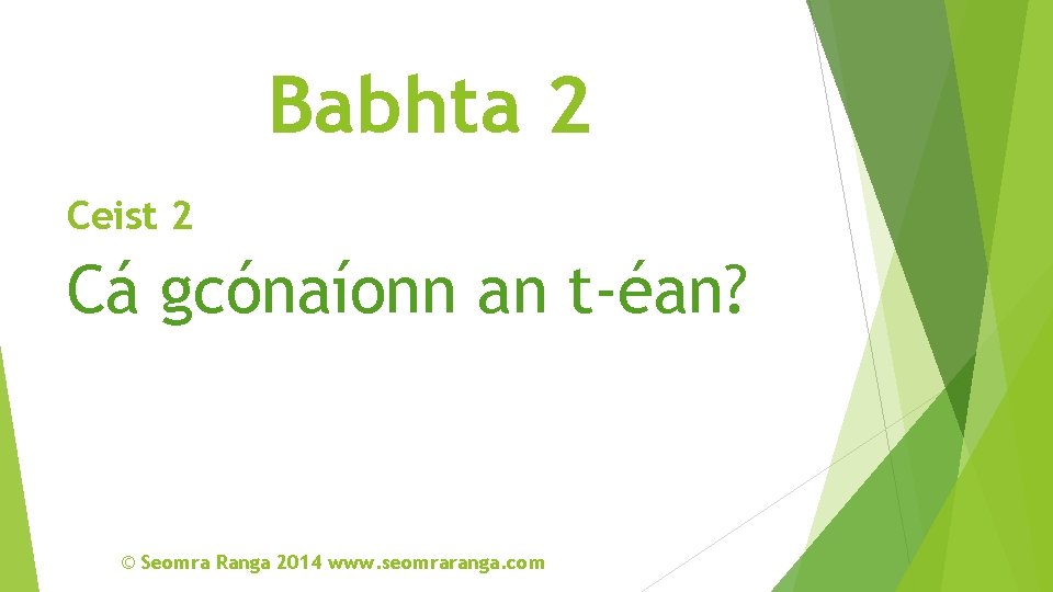 Babhta 2 Ceist 2 Cá gcónaíonn an t-éan? © Seomra Ranga 2014 www. seomraranga.