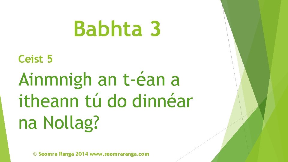 Babhta 3 Ceist 5 Ainmnigh an t-éan a itheann tú do dinnéar na Nollag?