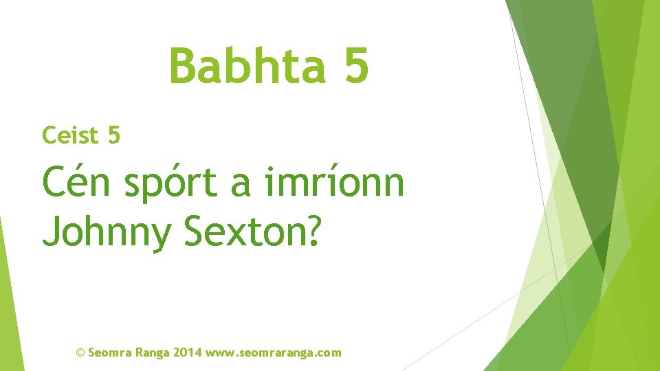 Babhta 5 Ceist 5 Cén spórt a imríonn Johnny Sexton? © Seomra Ranga 2014