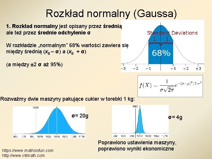 Rozkład normalny (Gaussa) 1. Rozkład normalny jest opisany przez średnią ale też przez średnie