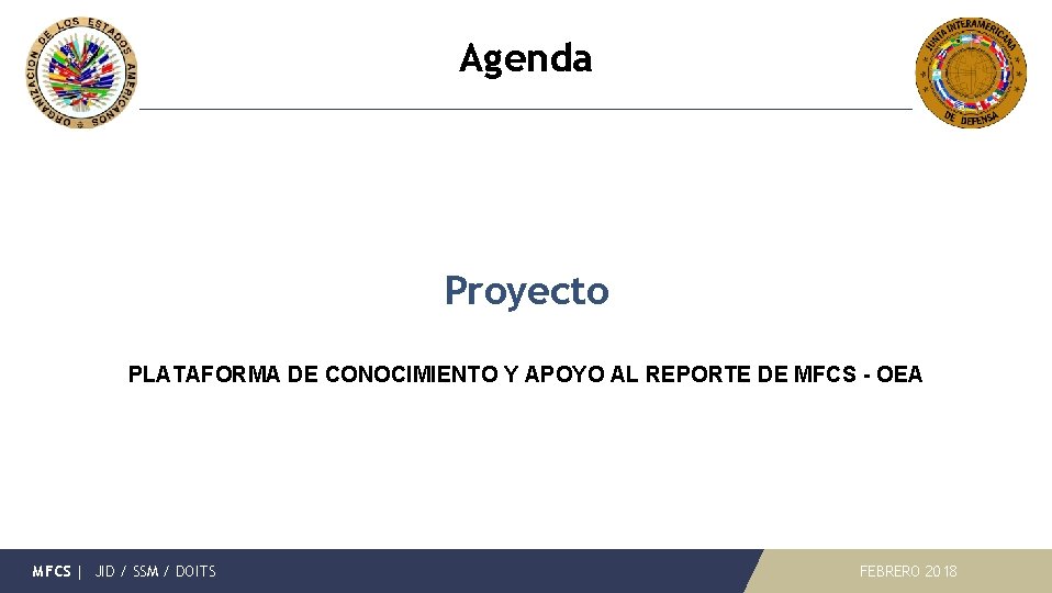 Agenda Proyecto PLATAFORMA DE CONOCIMIENTO Y APOYO AL REPORTE DE MFCS - OEA MFCS