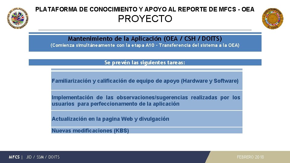 PLATAFORMA DE CONOCIMIENTO Y APOYO AL REPORTE DE MFCS - OEA PROYECTO Mantenimiento de