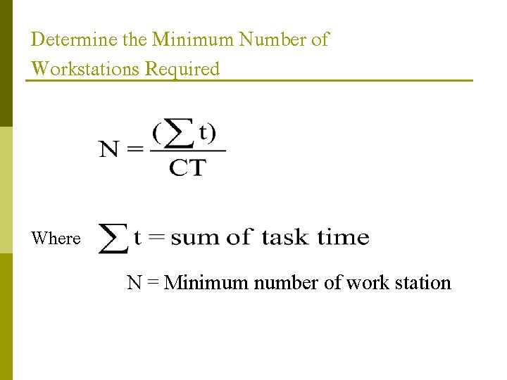 Determine the Minimum Number of Workstations Required Where N = Minimum number of work