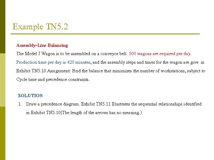 Example TN 5. 2 Assembly-Line Balancing The Model J Wagon is to be assembled