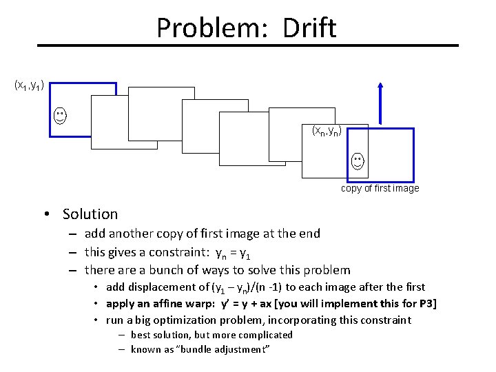 Problem: Drift (x 1, y 1) (xn, yn) copy of first image • Solution Problem: Drift (x 1, y 1) (xn, yn) copy of first image • Solution
