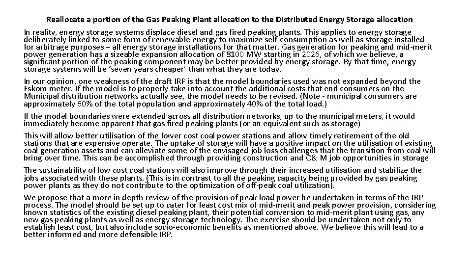 Reallocate a portion of the Gas Peaking Plant allocation to the Distributed Energy Storage