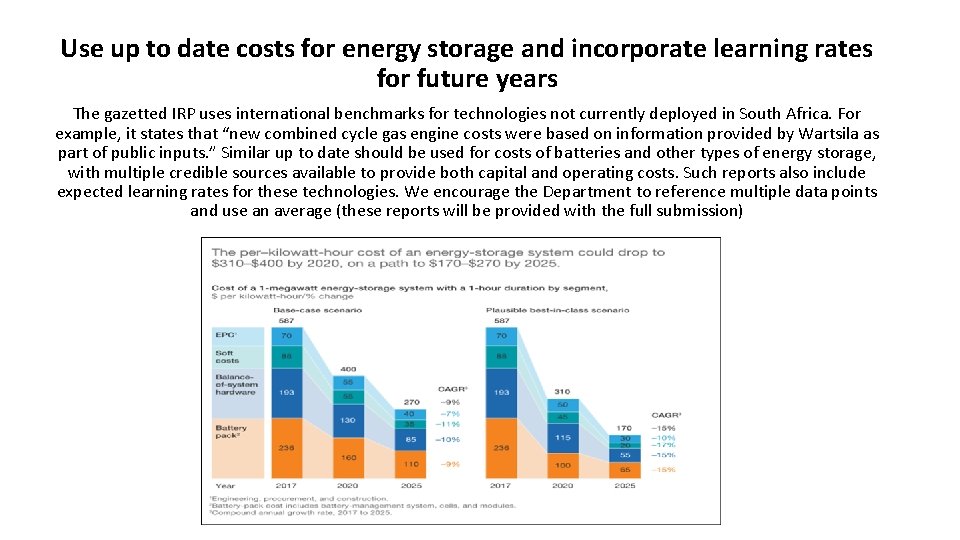 Use up to date costs for energy storage and incorporate learning rates for future