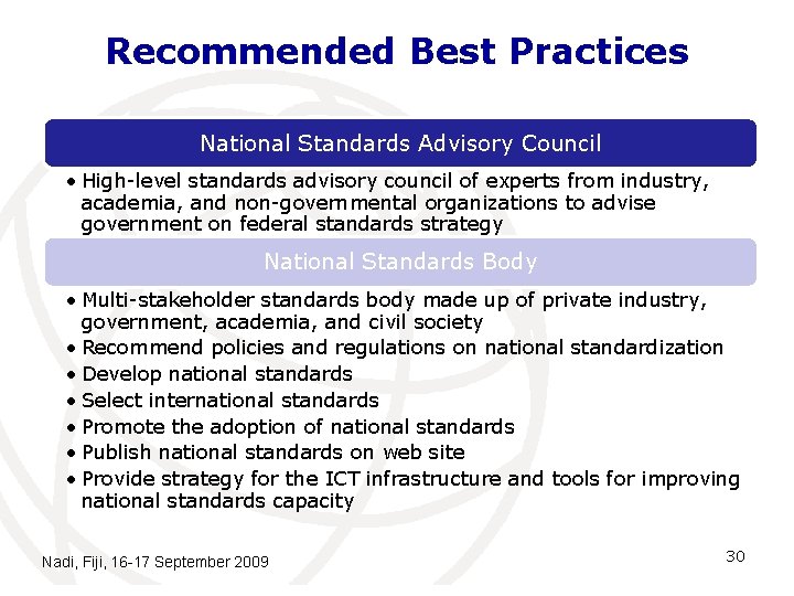 Recommended Best Practices National Standards Advisory Council • High-level standards advisory council of experts