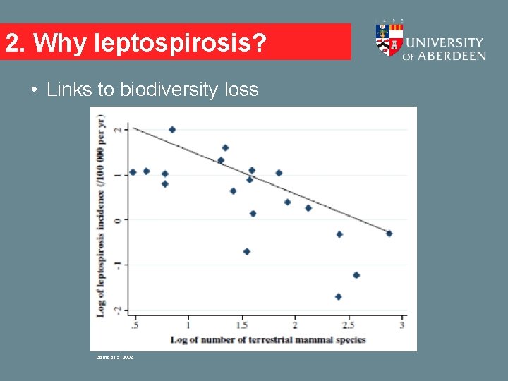 2. Why leptospirosis? • Links to biodiversity loss Derne et al 2008 