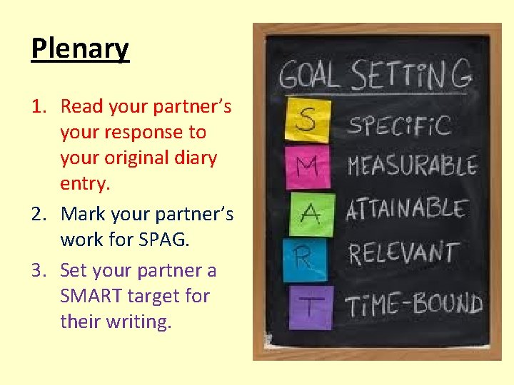 Plenary 1. Read your partner’s your response to your original diary entry. 2. Mark