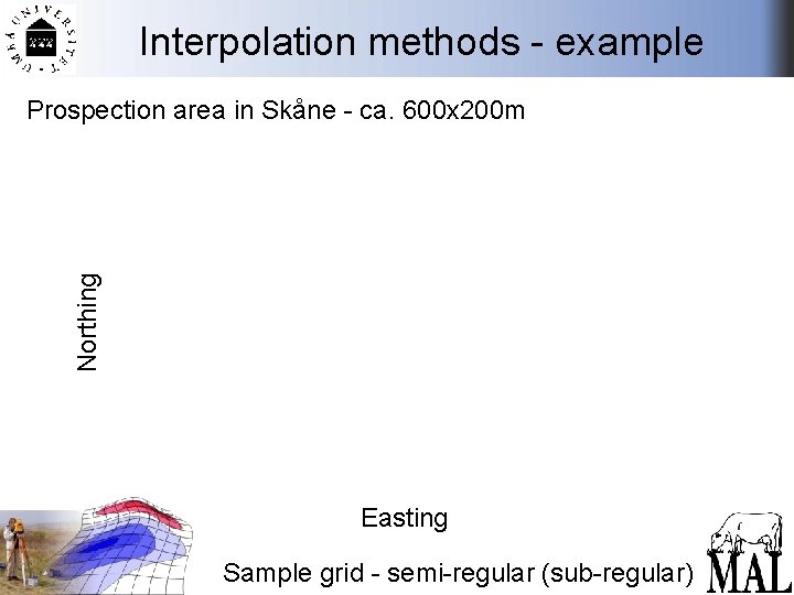 Interpolation methods - example Northing Prospection area in Skåne - ca. 600 x 200