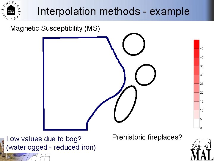 Interpolation methods - example Magnetic Susceptibility (MS) Low values due to bog? (waterlogged -