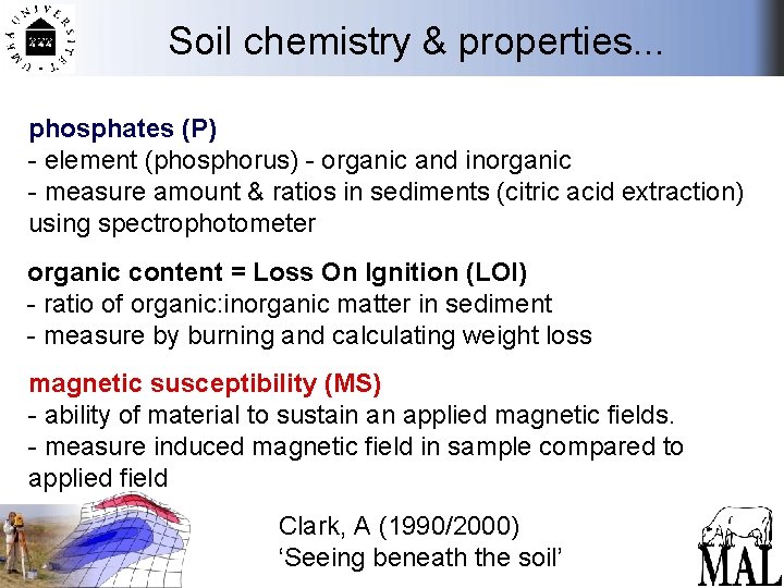 Soil chemistry & properties. . . phosphates (P) - element (phosphorus) - organic and