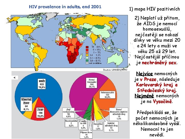 1) mapa HIV pozitivních 2) Neplatí už přitom, že AIDS je nemocí homosexuálů, nejčastěji