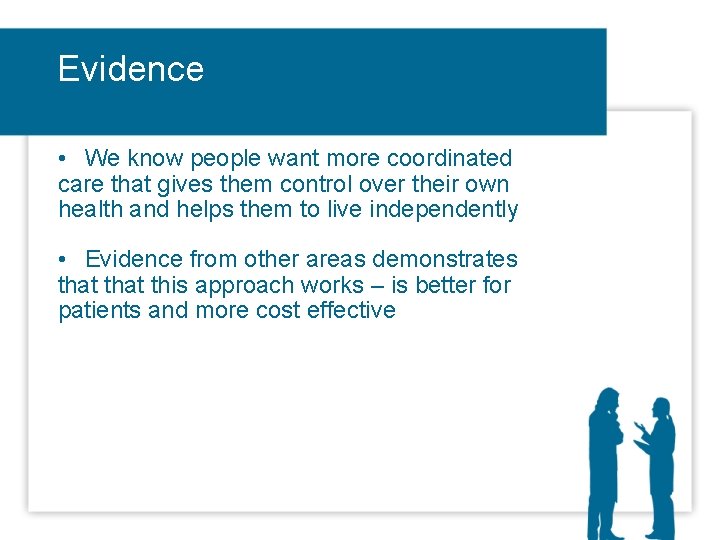 Evidence • We know people want more coordinated care that gives them control over