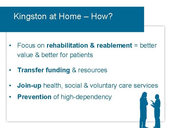 Kingston at Home – How? • Focus on rehabilitation & reablement = better value