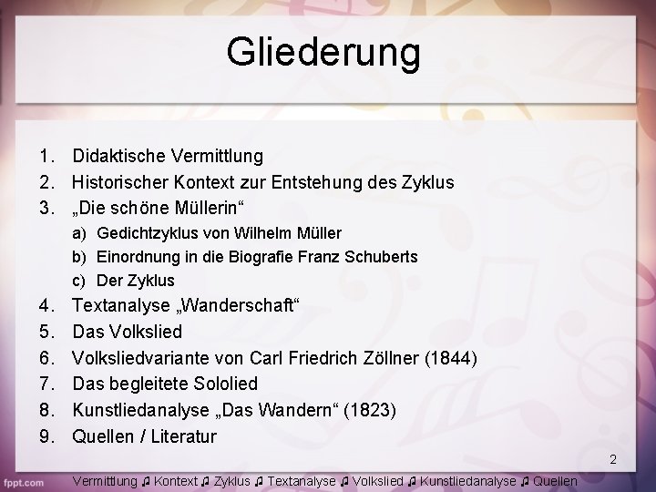 Gliederung 1. Didaktische Vermittlung 2. Historischer Kontext zur Entstehung des Zyklus 3. „Die schöne