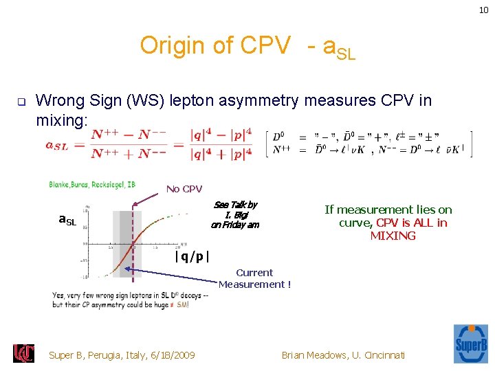 10 Origin of CPV - a. SL q Wrong Sign (WS) lepton asymmetry measures