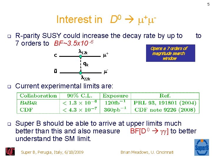 5 Interest in D 0 + q R-parity SUSY could increase the decay rate