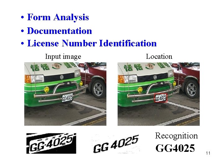  • Form Analysis • Documentation • License Number Identification Input image Location Recognition