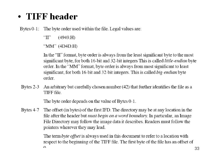  • TIFF header 33 