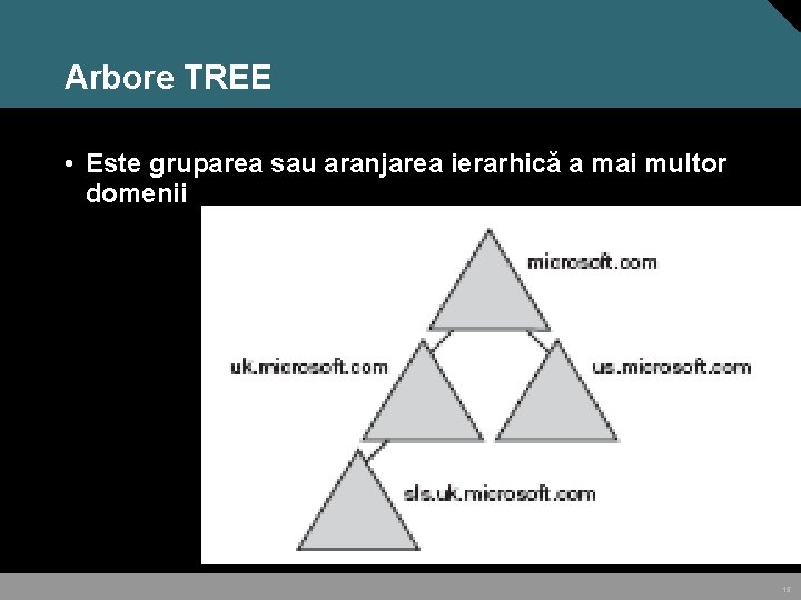 Arbore TREE • Este gruparea sau aranjarea ierarhică a mai multor domenii 15 