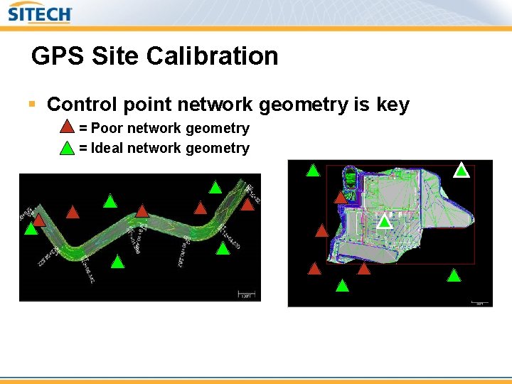 GPS Site Calibration § Control point network geometry is key = Poor network geometry