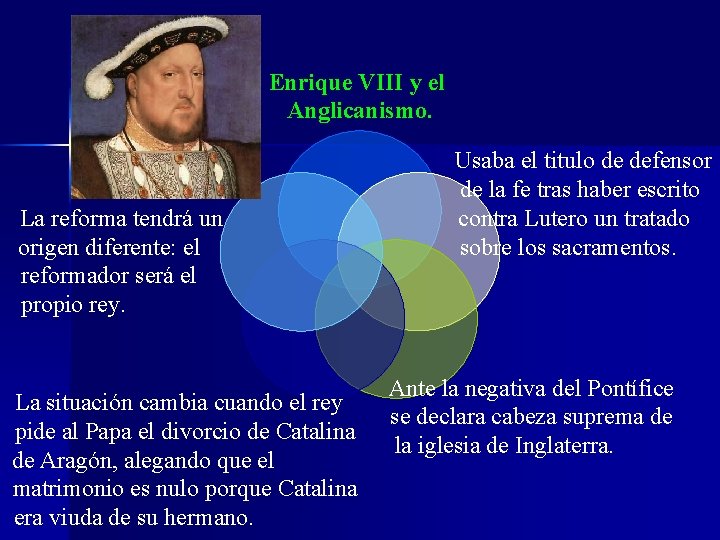 Enrique VIII y el Anglicanismo. La reforma tendrá un origen diferente: el reformador será