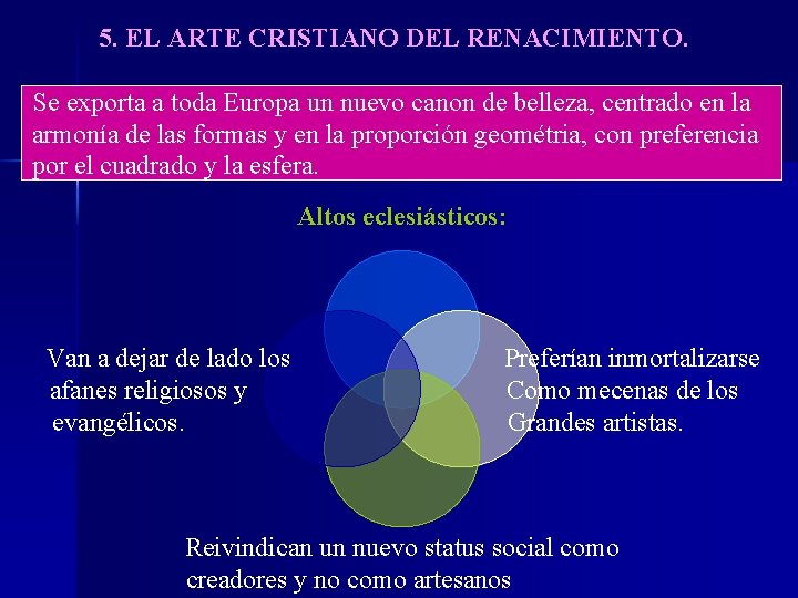 5. EL ARTE CRISTIANO DEL RENACIMIENTO. Se exporta a toda Europa un nuevo canon