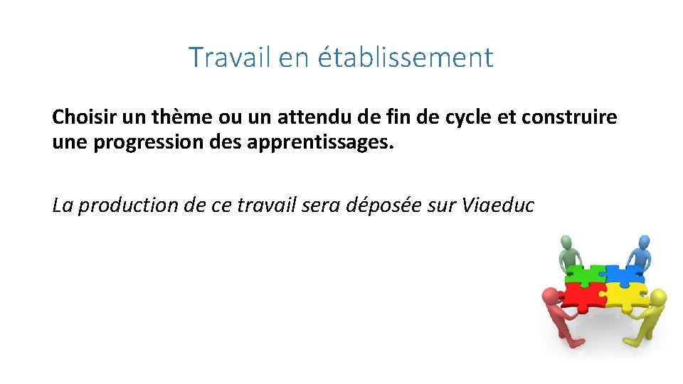 Travail en établissement Choisir un thème ou un attendu de fin de cycle et