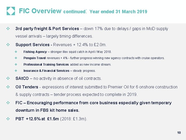 FIC Overview continued: Year ended 31 March 2019 v 3 rd party freight &