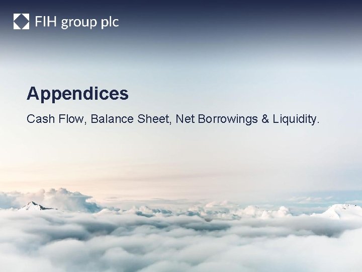 Appendices Cash Flow, Balance Sheet, Net Borrowings & Liquidity. 